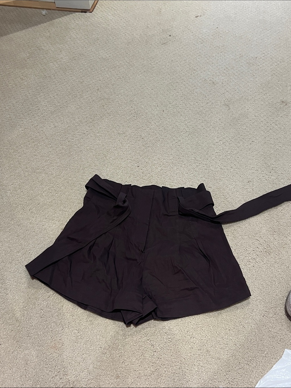 A.L.C. High-Waist Paperbag Shorts in Deep Plum